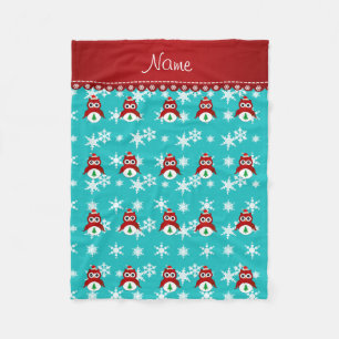 Manta Polar Nombre personalizado santa owl turquesa copos de n
