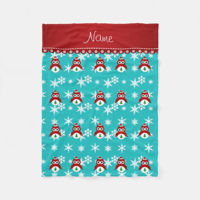 Manta Polar Nombre personalizado santa owl turquesa copos de n (Anverso)