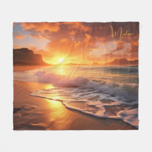 Manta Polar Nombre personalizado Sunset de playa tropical