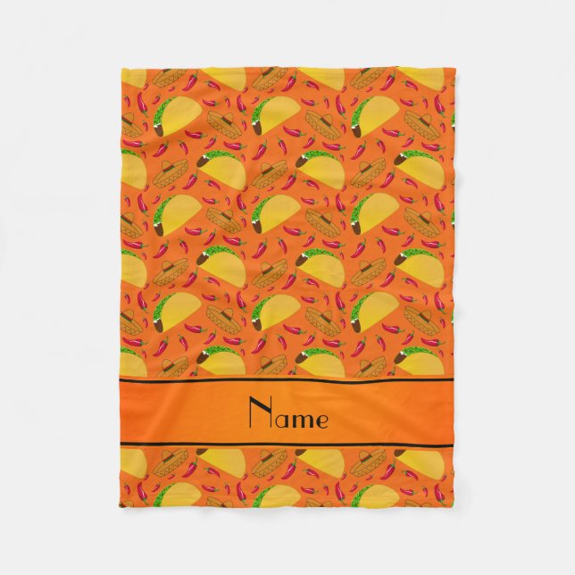 Manta Polar Nombre personalizado tacos naranjas sombreros chil (Anverso)