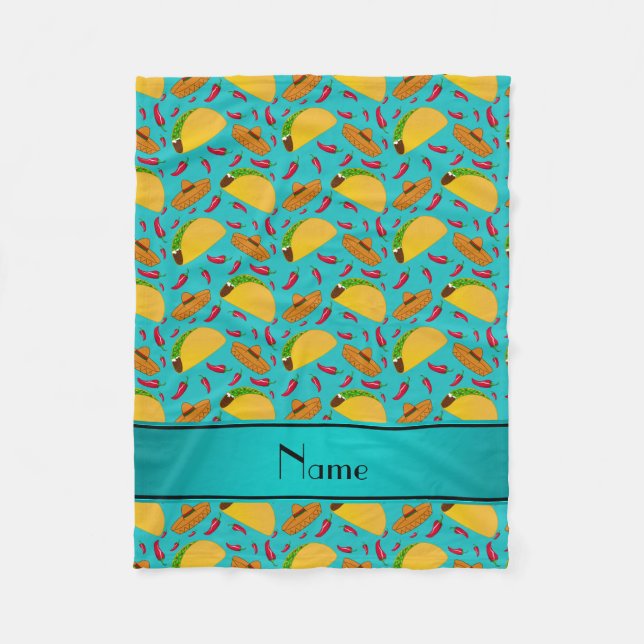 Manta Polar Nombre personalizado tacos turquesa sombreros chil (Anverso)