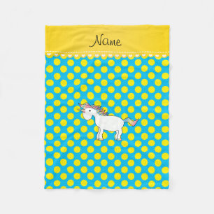 Manta Polar Nombre personalizado unicornio puntos de polka azu