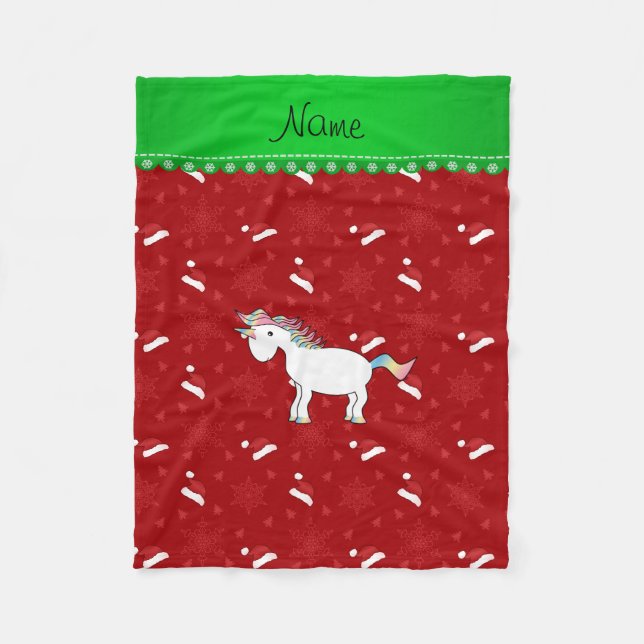 Manta Polar Nombre personalizado unicornio sombreros de santa  (Anverso)