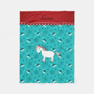 Manta Polar Nombre personalizado unicornio turquesa santa somb