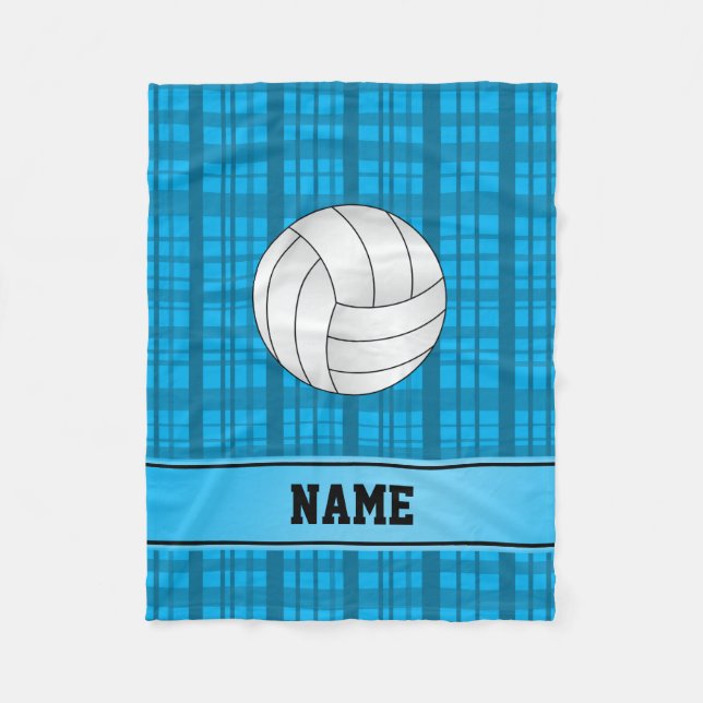 Manta Polar Nombre personalizado voleibol cielo azul plaid (Anverso)