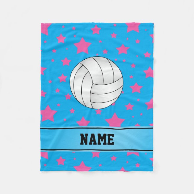Manta Polar Nombre personalizado Voleibol estrellas rosas azul (Anverso)