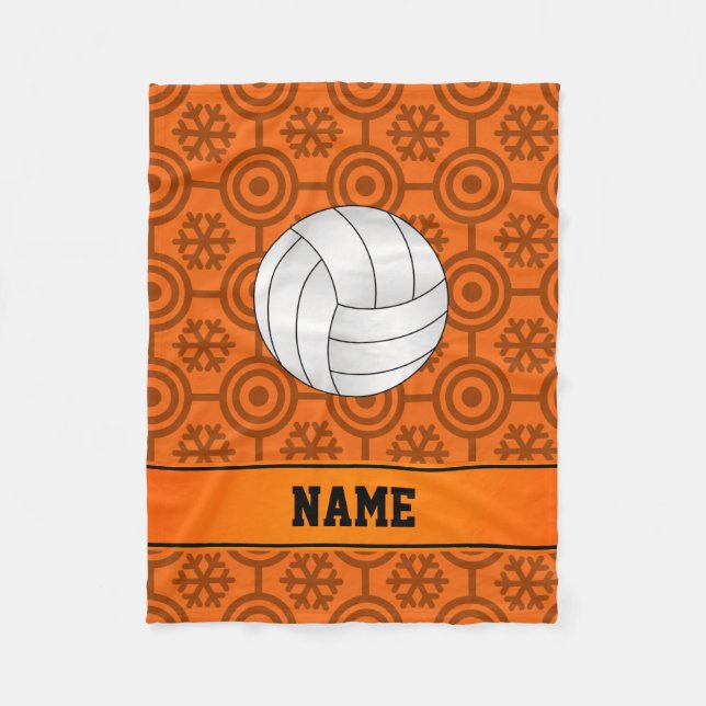 Manta Polar Nombre personalizado voleibol naranja negro copos  (Anverso)