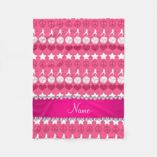 Manta Polar Nombre personalizado vóley rosa estrellas corazón  (Anverso)