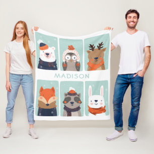 Manta Polar Nombre personalizado Winter Animals faja fabrita
