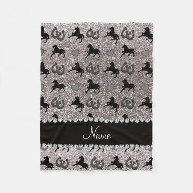 Manta Polar Nombre purpurina de plata caballos corazones herra (Anverso)