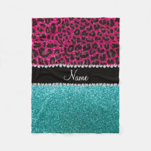 Manta Polar Nombre purpurina rosa caliente leopardo turquesa p