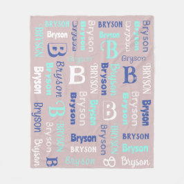 Manta Polar Nombre repetitivo y Marina Azul Gris Inicial