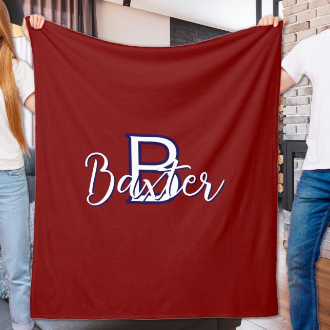 Manta Polar Nombre rojo y azul y monograma personalizado (Red White & Blue Name and Monogram Personalized Fleece Blanket
)