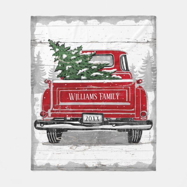 Manta Polar Nombre rústico del árbol de Navidad del camión roj (Anverso)