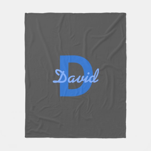 Manta Polar Nombre y monograma azul y gris (Anverso)