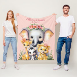 Manta Polar Nombre y Personalizado de cumpleaños Safari Nurser