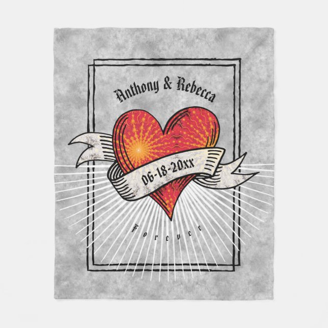 Manta Polar Nombres modernos de parejas de corazones rojos (Anverso)