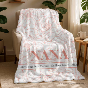 Manta Polar Nombres NANA personalizados en rosa sonrojado