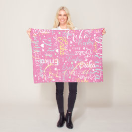 Manta Polar Nombres personalizados Corazones Romántico PINK om