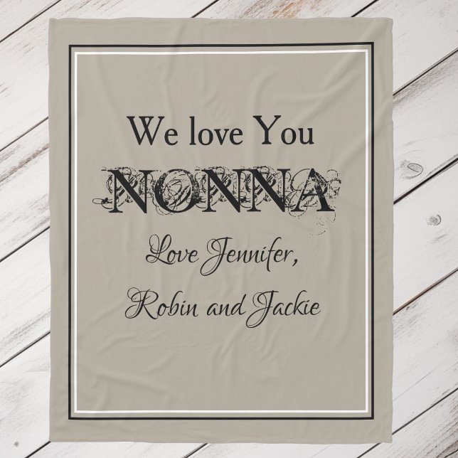 Manta Polar Nombres personalizados de 'Te queremos Nonna', bon ('We Love You Nonna' Custom Names Gorgeous Beige Fleece Blanket.)