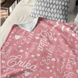 Manta Polar Nombres románticos Corazones repetidos alamante ro