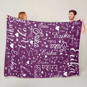 Manta Polar Nombres románticos y corazones uva color púrpura