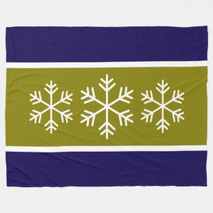 Manta Polar Nordic Oliva Rayas Azul Marino Copos de Nieve
