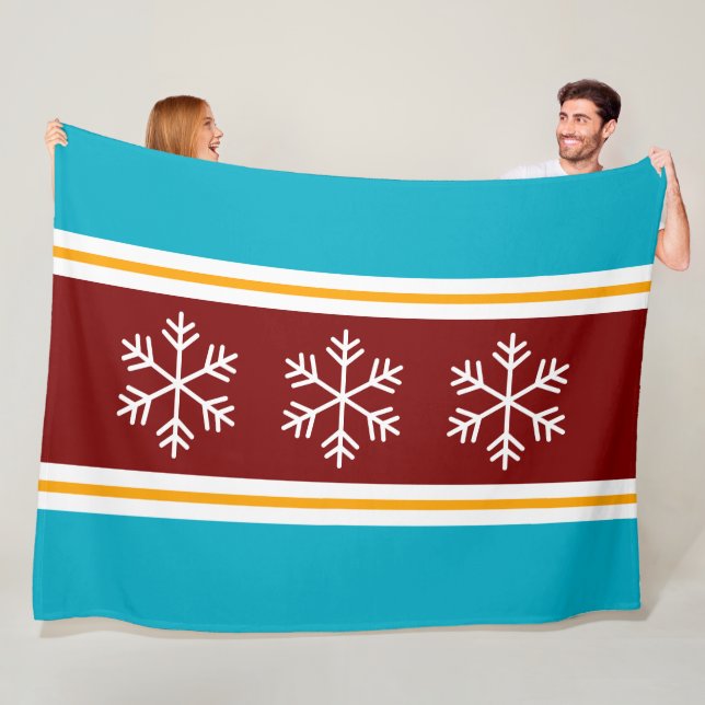 Manta Polar Nordic Snowflakes Bold Red White Azure Stripes (In situ)