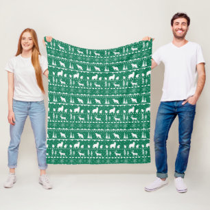 Manta Polar Nórdico Sweater White Winter Animals Green