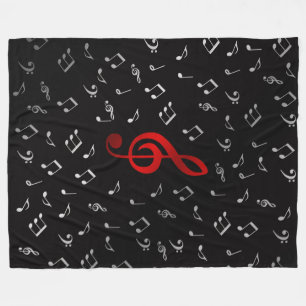 Manta Polar notas de música roja y negro plateado