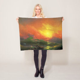 Manta Polar Novena Ola (mar de tormenta con atardecer rojo)