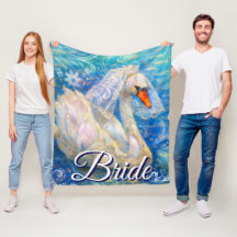 Novia cisne con velo en agua azul blanco personali