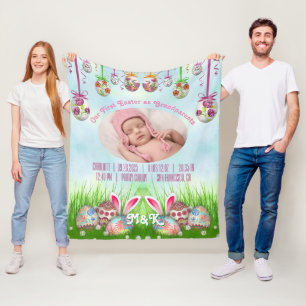 Manta Polar Nuestra primera Pascua: Abuelos, bebé, foto rosa