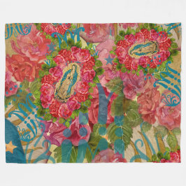 Manta Polar Nuestra Señora de Guadalupe y Rosas Fleece Blanket