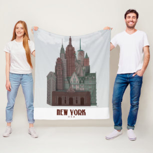Manta Polar Nueva York en nubes - rojo oscuro y verde