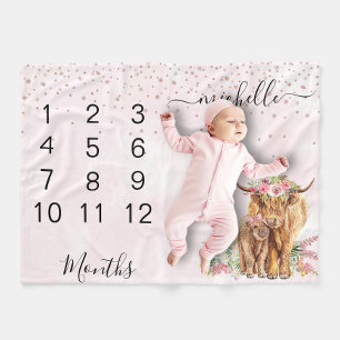 Manta Polar Nuevo bebé infantil hito Highland Cow Rosa