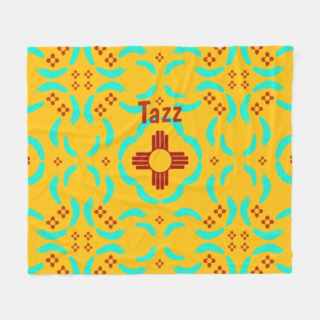 Manta Polar Nuevo México Red Zia Turquoise Feathers (Frente (Horizontal))