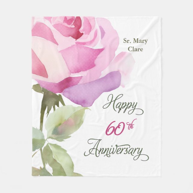 Manta Polar Nun 60th Anniversary Jubilee Custom Name Pink Rose (Anverso)