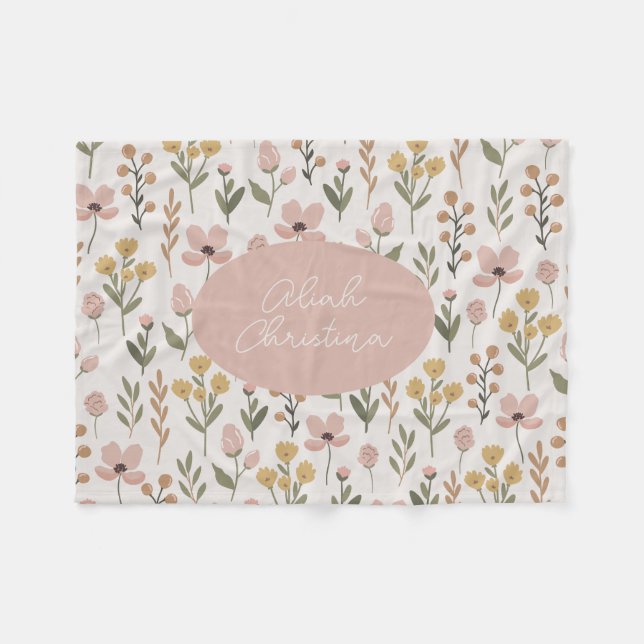 Manta Polar Nursera personalizada de Baby Blanket con flores s (Frente (Horizontal))