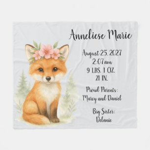 Manta Polar Nursera personalizada de Baby Fox Birth Stats Chic