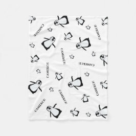 Manta Polar Nursera personalizada Pingüino blanco y negro