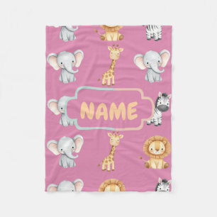 Manta Polar Nursera personalizada Safari Animal Cute Pastel