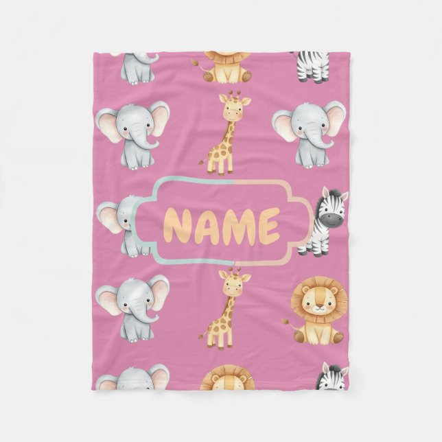 Manta Polar Nursera personalizada Safari Animal Cute Pastel (Anverso)