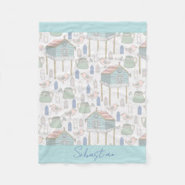 Manta Polar Nursery Country Verde azulada Birds House Pattern