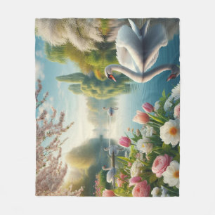Manta Polar Obra artística de primavera de lagos de cisne flor