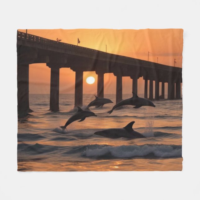 Manta Polar Ocean Beach Pier - Beach Sunset Dolphins (Frente (Horizontal))