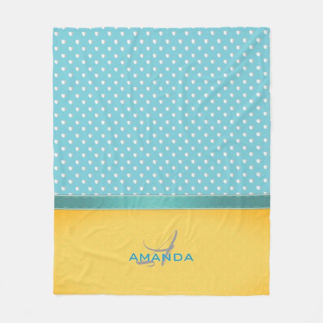 Manta Polar Ocean Blue, Sunny Beach, Silver Hearts Monograma (Anverso)