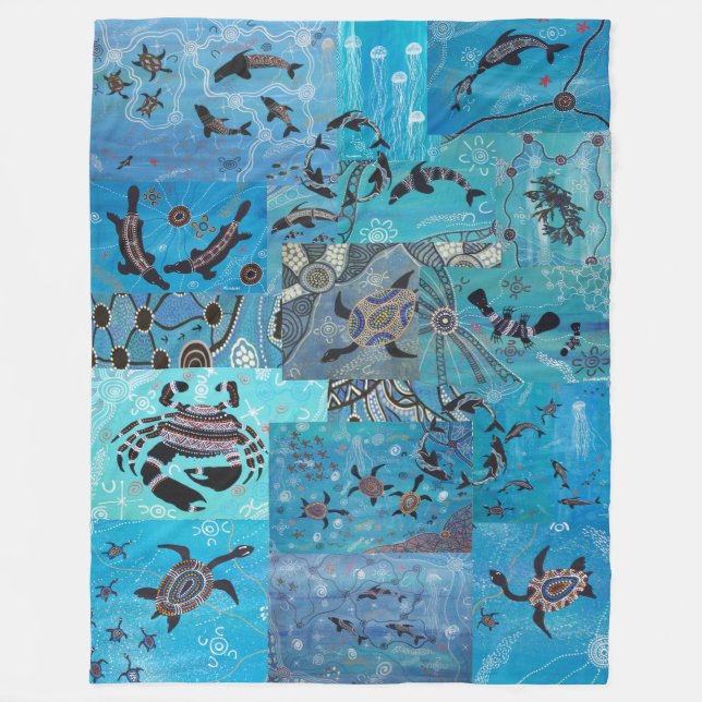 Manta Polar Ocean Collage Aboriginal Fleece Blanket (Anverso)