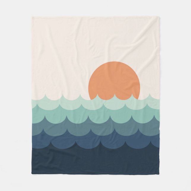 Manta Polar Océano azul ondulado al atardecer (Anverso)