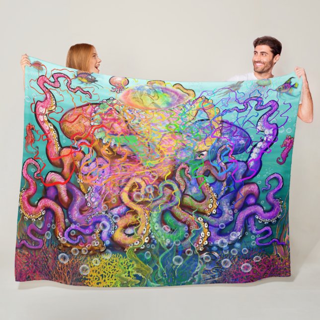 Manta Polar Octopi Fleece Blanket (In situ)